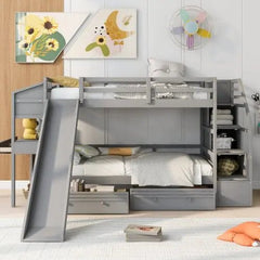 Bellemave® Twin Size Bunk Bed with Storage Staircase, Slide and Drawers, Desk with Drawers and Shelves - Bellemave