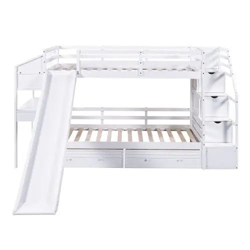 Bellemave® Twin Size Bunk Bed with Storage Staircase, Slide and Drawers, Desk with Drawers and Shelves - Bellemave