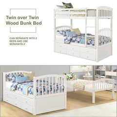 Bellemave® Twin Size Bunk Bed with Trundle Bed and 3 Drawers - Bellemave
