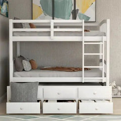 Bellemave® Twin Size Bunk Bed with Trundle Bed and 3 Drawers - Bellemave