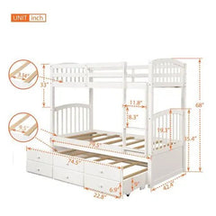 Bellemave® Twin Size Bunk Bed with Trundle Bed and 3 Drawers - Bellemave