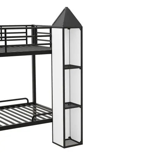 Bellemave® Twin Size Castle - shaped Metal Bunk Bed with Wardrobe and Multiple Storage - Bellemave