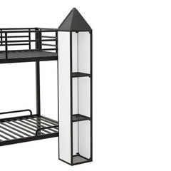 Bellemave® Twin Size Castle - shaped Metal Bunk Bed with Wardrobe and Multiple Storage - Bellemave