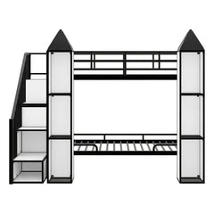 Bellemave® Twin Size Castle - shaped Metal Bunk Bed with Wardrobe and Multiple Storage - Bellemave