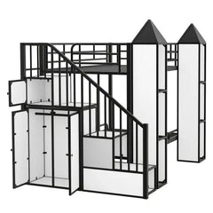 Bellemave® Twin Size Castle - shaped Metal Bunk Bed with Wardrobe and Multiple Storage - Bellemave