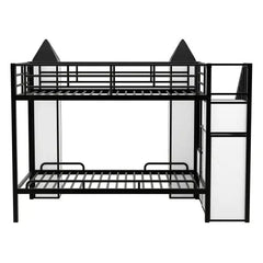 Bellemave® Twin Size Castle - shaped Metal Bunk Bed with Wardrobe and Multiple Storage - Bellemave