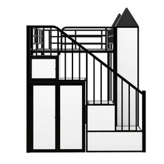Bellemave® Twin Size Castle - shaped Metal Bunk Bed with Wardrobe and Multiple Storage - Bellemave