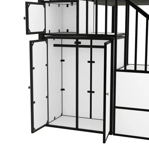Bellemave® Twin Size Castle - shaped Metal Bunk Bed with Wardrobe and Multiple Storage - Bellemave