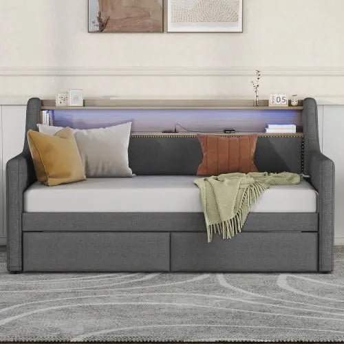 Bellemave Twin Size Daybed with Storage Drawers,Charging Station and LED Lights - Bellemave