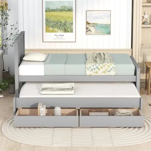 Bellemave® Twin Size Daybed with Trundle Bed and Drawers - Bellemave