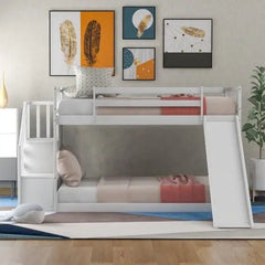Bellemave® Twin Size Floor Bunk Bed with Convertible Slide and Stairway - Bellemave