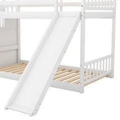 Bellemave® Twin Size Floor Bunk Bed with Convertible Slide and Stairway - Bellemave