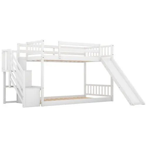 Bellemave® Twin Size Floor Bunk Bed with Convertible Slide and Stairway - Bellemave