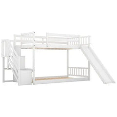 Bellemave® Twin Size Floor Bunk Bed with Convertible Slide and Stairway - Bellemave