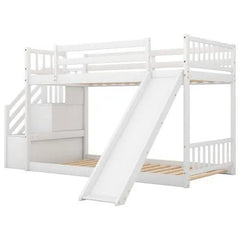 Bellemave® Twin Size Floor Bunk Bed with Convertible Slide and Stairway - Bellemave