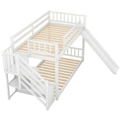 Bellemave® Twin Size Floor Bunk Bed with Convertible Slide and Stairway - Bellemave