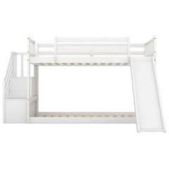 Bellemave® Twin Size Floor Bunk Bed with Convertible Slide and Stairway - Bellemave