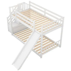 Bellemave® Twin Size Floor Bunk Bed with Convertible Slide and Stairway - Bellemave