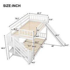 Bellemave® Twin Size Floor Bunk Bed with Convertible Slide and Stairway - Bellemave