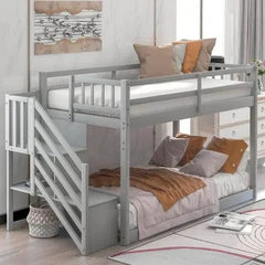Bellemave® Twin Size Floor Bunk Bed with Ladder and Storage - Bellemave