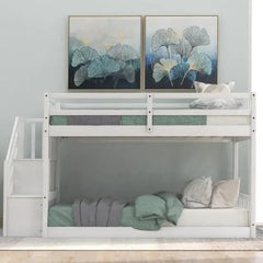Bellemave® Twin Size Floor Bunk Bed with Ladder and Storage - Bellemave
