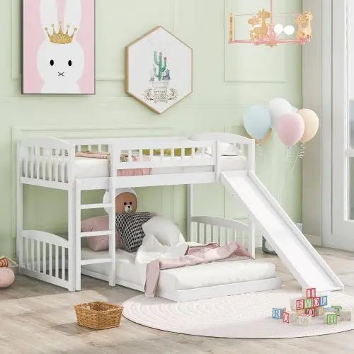 Bellemave® Twin Size Floor Bunk Bed with Slide and Ladder - Bellemave