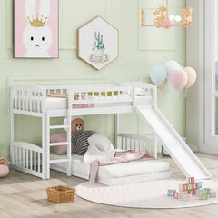 Bellemave® Twin Size Floor Bunk Bed with Slide and Ladder - Bellemave