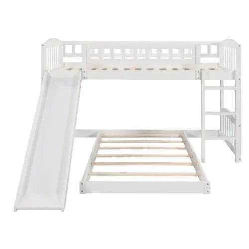 Bellemave® Twin Size Floor Bunk Bed with Slide and Ladder - Bellemave