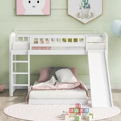 Bellemave® Twin Size Floor Bunk Bed with Slide and Ladder - Bellemave