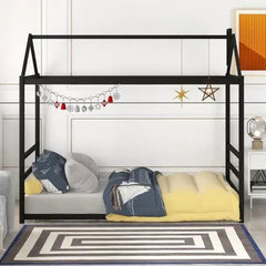Bellemave® Twin Size Floor House Bed with Roof and Chimney Design - Bellemave