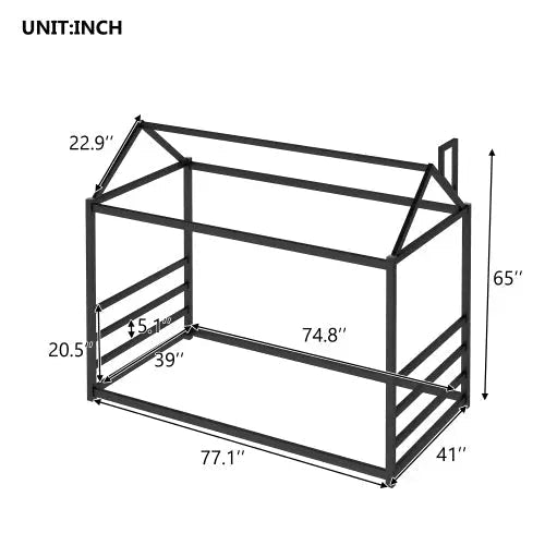 Bellemave® Twin Size Floor House Bed with Roof and Chimney Design - Bellemave