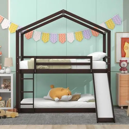 Bellemave® Twin Size Floor House Bunk Bed with Slide and Ladder - Bellemave