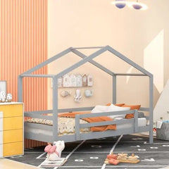 Bellemave® Twin Size Floor House Bunk Bed with Slide and Ladder - Bellemave