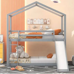 Bellemave® Twin Size Floor House Bunk Bed with Slide and Ladder - Bellemave