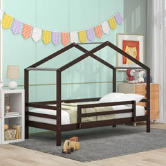Bellemave® Twin Size Floor House Bunk Bed with Slide and Ladder - Bellemave
