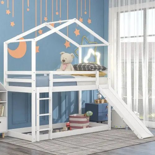 Bellemave® Twin Size Floor House Bunk Bed with Slide and Ladder - Bellemave