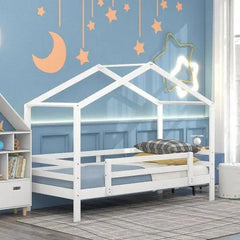 Bellemave® Twin Size Floor House Bunk Bed with Slide and Ladder - Bellemave