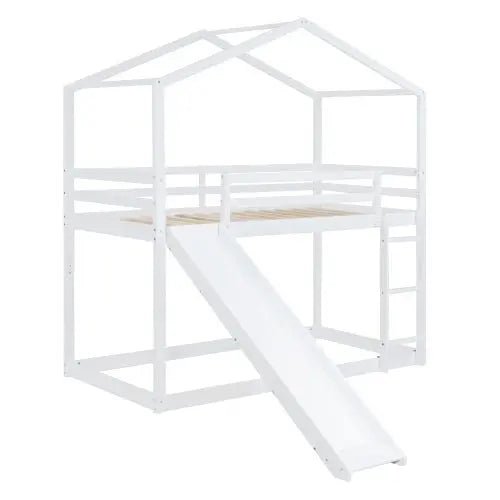 Bellemave® Twin Size Floor House Bunk Bed with Slide and Ladder - Bellemave