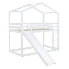 Bellemave® Twin Size Floor House Bunk Bed with Slide and Ladder - Bellemave