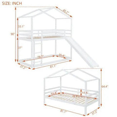 Bellemave® Twin Size Floor House Bunk Bed with Slide and Ladder - Bellemave