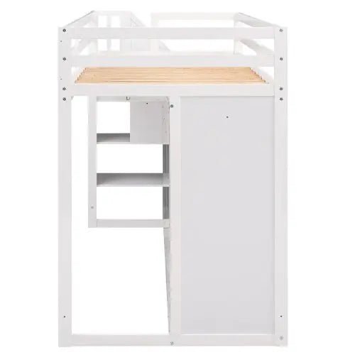 Bellemave® Twin Size Functional Loft Bed with 3 Shelves, 2 Wardrobes and 2 Drawers, Ladder with Storage - Bellemave