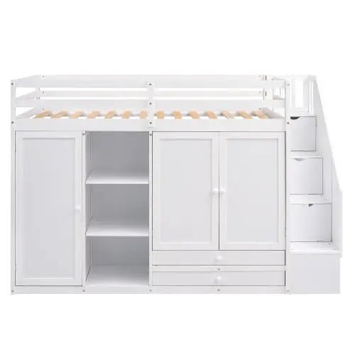 Bellemave® Twin Size Functional Loft Bed with 3 Shelves, 2 Wardrobes and 2 Drawers, Ladder with Storage - Bellemave