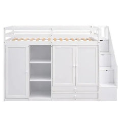 Bellemave® Twin Size Functional Loft Bed with 3 Shelves, 2 Wardrobes and 2 Drawers, Ladder with Storage - Bellemave