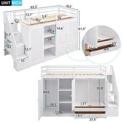Bellemave® Twin Size Functional Loft Bed with 3 Shelves, 2 Wardrobes and 2 Drawers, Ladder with Storage - Bellemave