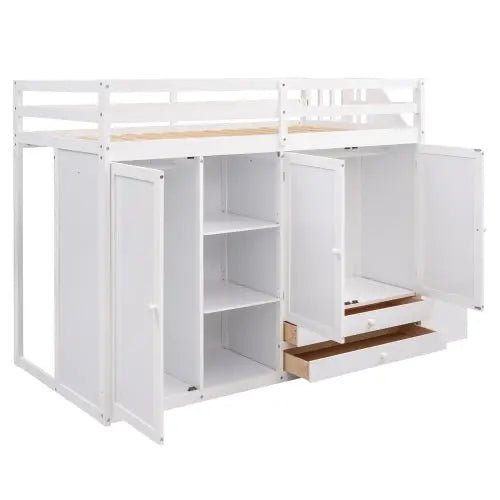 Bellemave® Twin Size Functional Loft Bed with 3 Shelves, 2 Wardrobes and 2 Drawers, Ladder with Storage - Bellemave