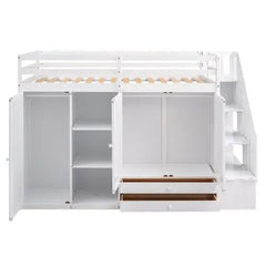 Bellemave® Twin Size Functional Loft Bed with 3 Shelves, 2 Wardrobes and 2 Drawers, Ladder with Storage - Bellemave