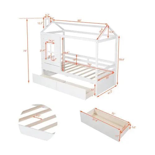 Bellemave® Twin Size House Bed with Two Drawers - Bellemave