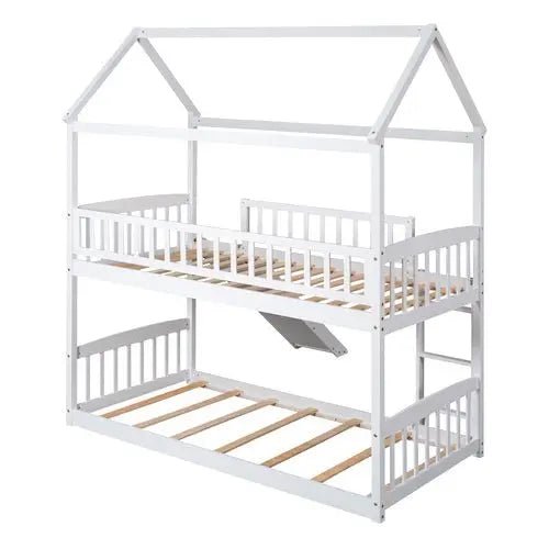 Bellemave® Twin Size House Bunk Bed with Ladder and Slide - Bellemave