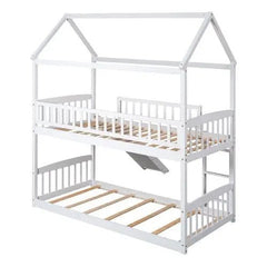 Bellemave® Twin Size House Bunk Bed with Ladder and Slide - Bellemave