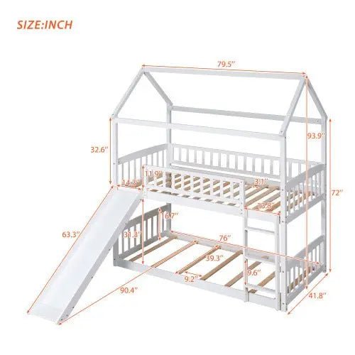 Bellemave® Twin Size House Bunk Bed with Ladder and Slide - Bellemave